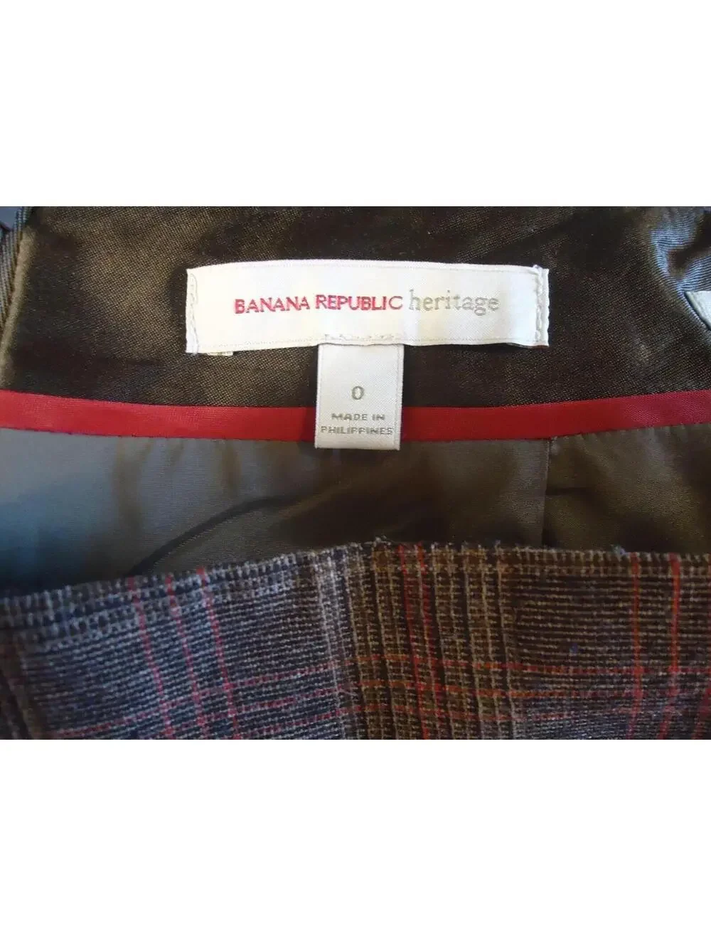 Banana Republic Heritage Wool Blend Italian Fabric Brown Plaid Pencil Skirt Sz 0